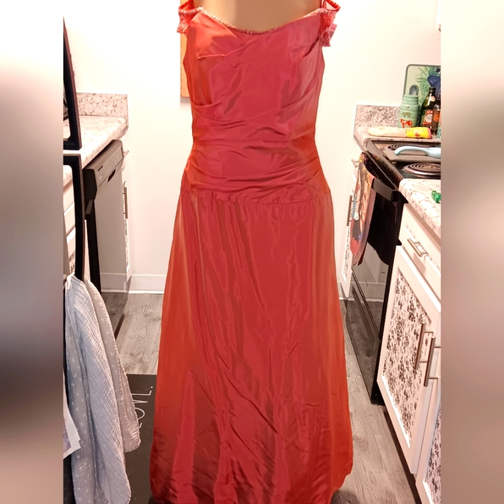 Azul Liancarlo Formal Coral Gown Beaded Cap Sleeves Tulle Lining 12